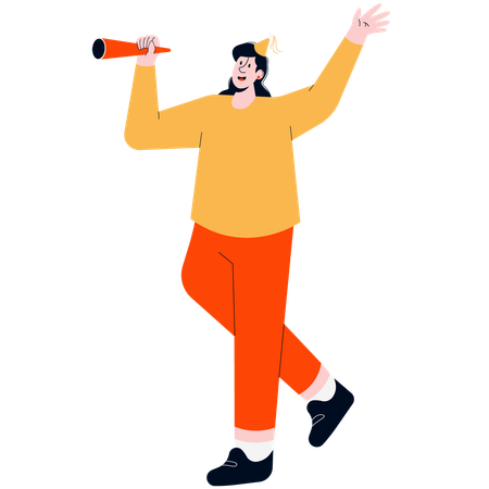 Woman Playing Trumpet on New Year's Eve  Illustration