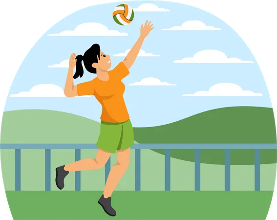 Woman Playing Volleyball  Illustration