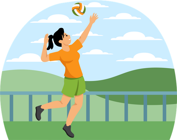 Woman Playing Volleyball  Illustration