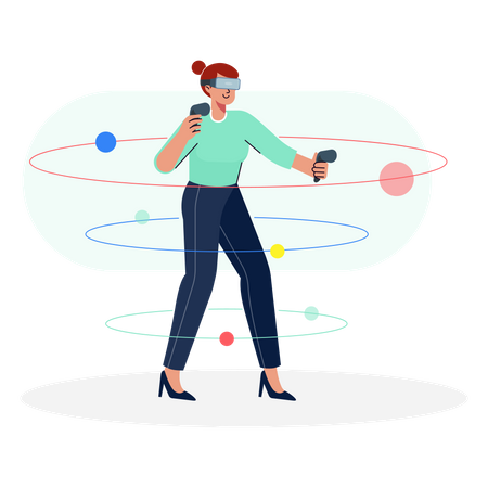 Woman playing VR game Illustration