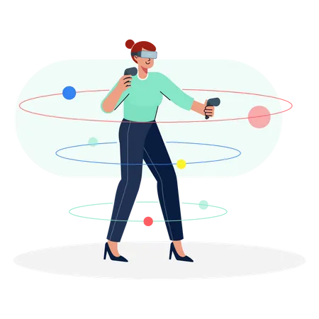 Woman playing VR game  Illustration