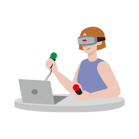 Woman playing vr game Illustration