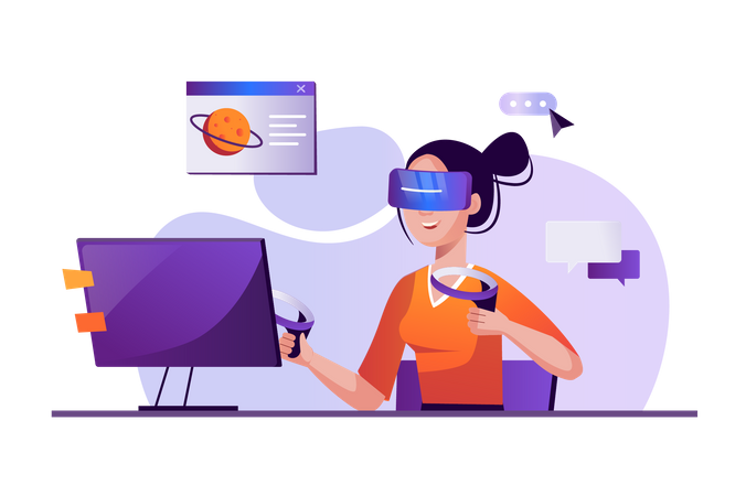 Woman playing vr game  Illustration