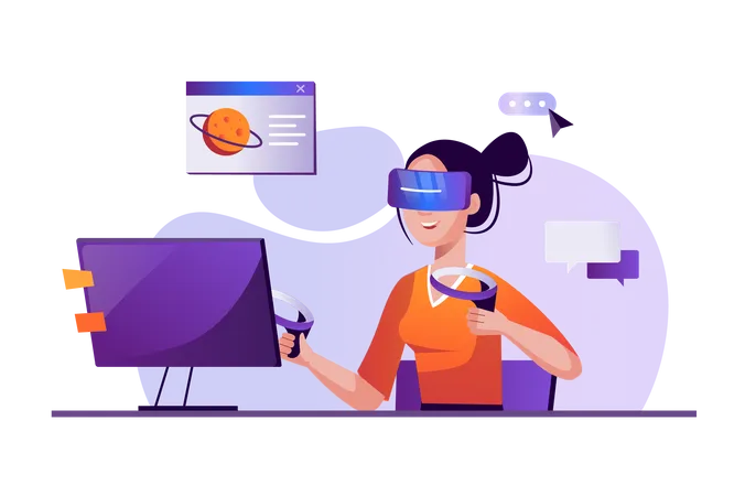 Woman playing vr game  Illustration