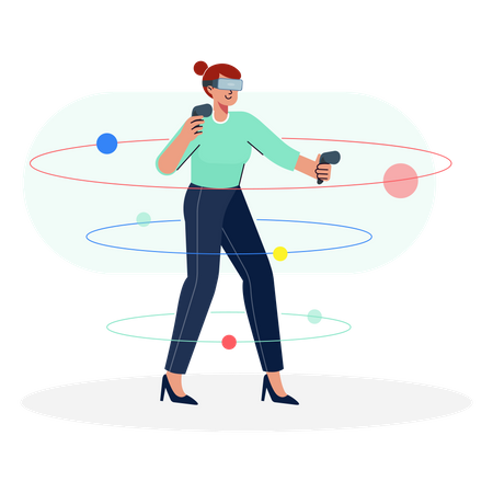 Woman playing VR game  Illustration