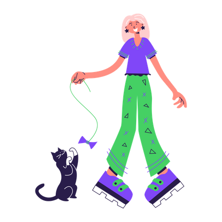 Woman playing with a cat Illustration