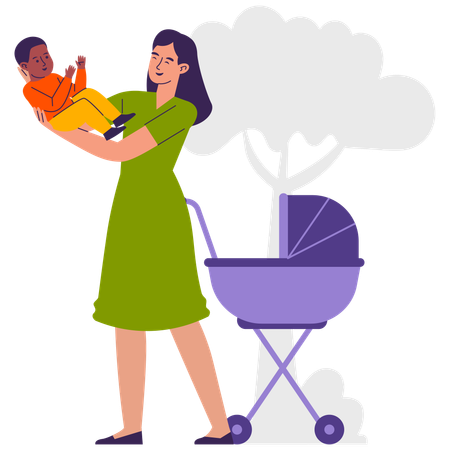 Woman Playing with baby  Illustration