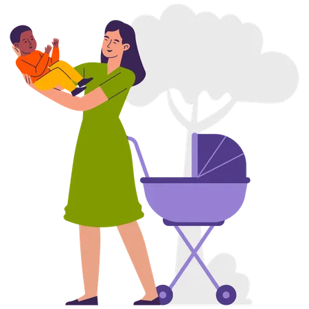 Woman Playing with baby  Illustration