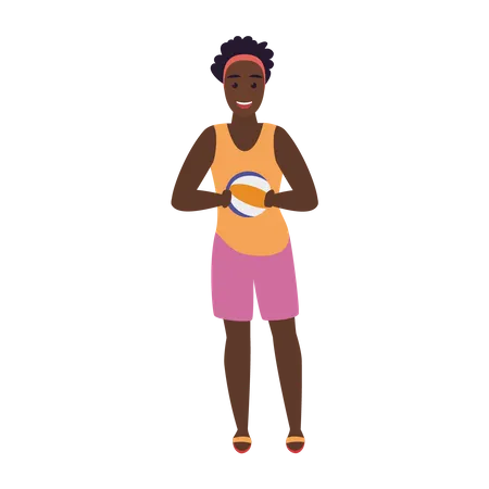 Woman playing with ball at beach  Illustration