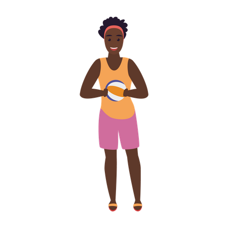 Woman playing with ball at beach  Illustration