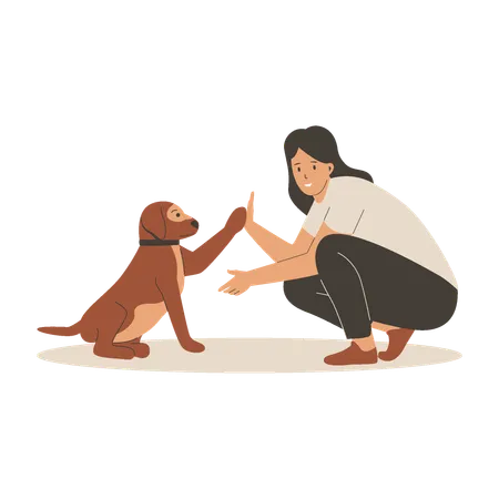 Woman Playing With Cute Dog Illustration