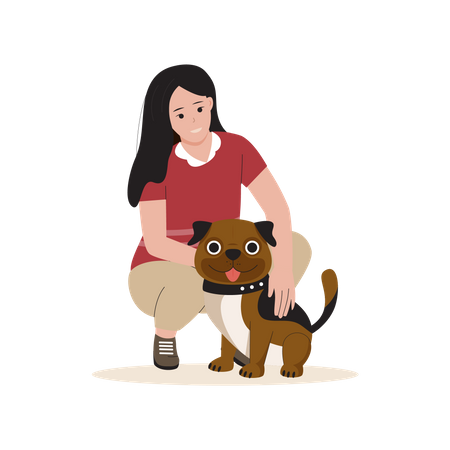 Woman playing with dog Illustration