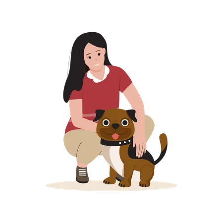 Woman playing with dog  イラスト