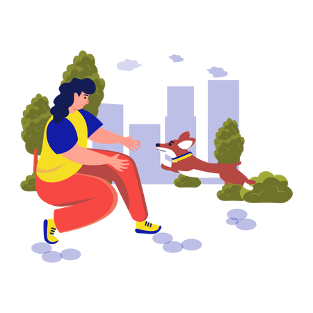 Woman playing with dog  Illustration