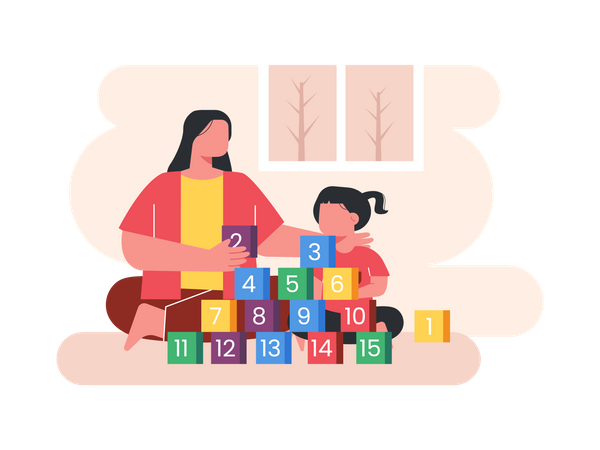 Woman playing with her daughter  Illustration