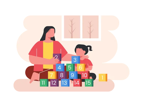 Woman playing with her daughter  Illustration