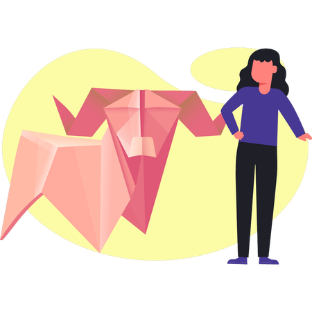 Woman playing with origami paper  Illustration