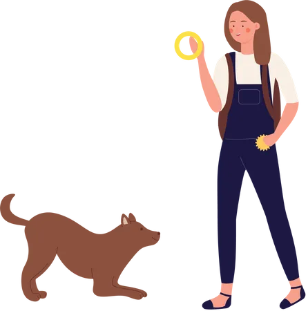 Woman playing with pet dog  Illustration