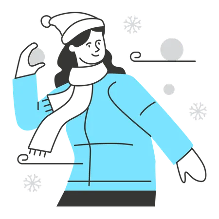 Woman playing with snowball  Illustration