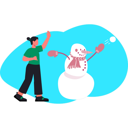 Woman playing with snowman  Illustration