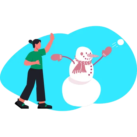 Woman playing with snowman  Illustration