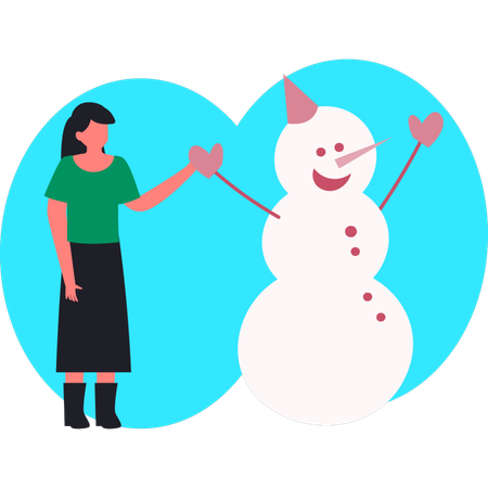 Woman playing with snowman  Illustration