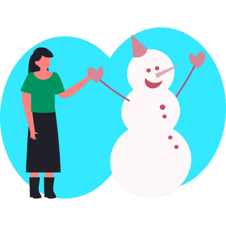 Woman playing with snowman  Illustration