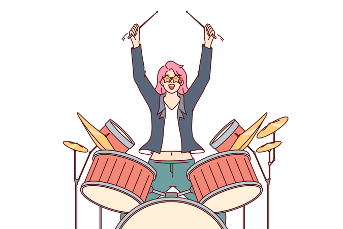 Woman plays drum in music concert  Illustration