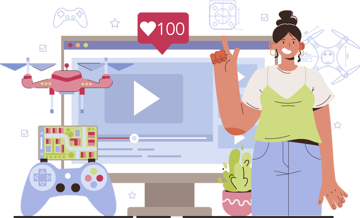 Woman plays online video games  Illustration