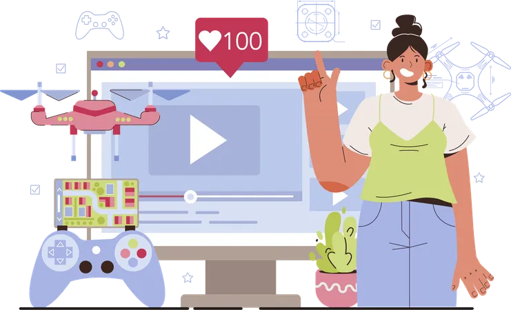 Woman plays online video games  Illustration