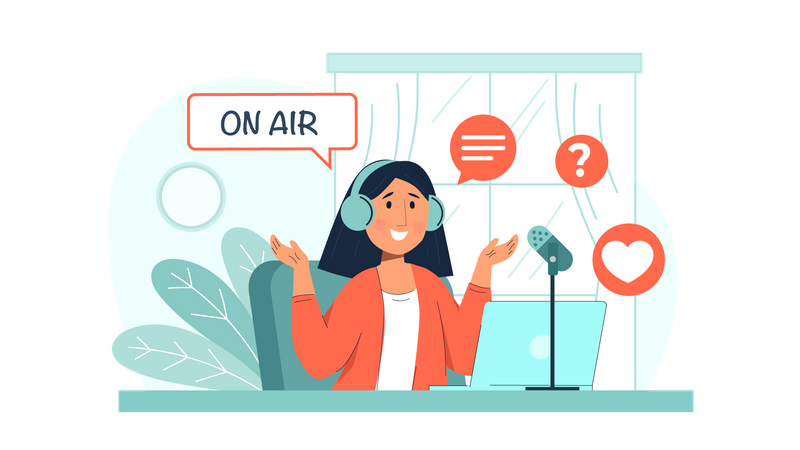 Woman podcasting on air  Illustration