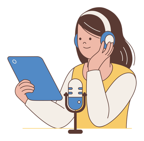 Woman Podcasting with Tablet  Illustration