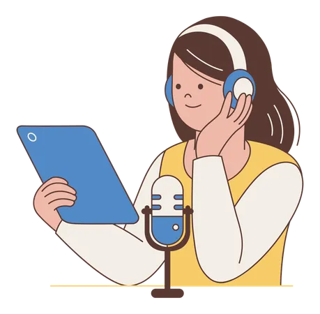 Woman Podcasting with Tablet  Illustration