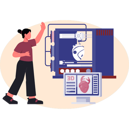 Woman pointing 3D creating human heart  Illustration