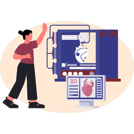 Woman pointing 3D creating human heart  Illustration