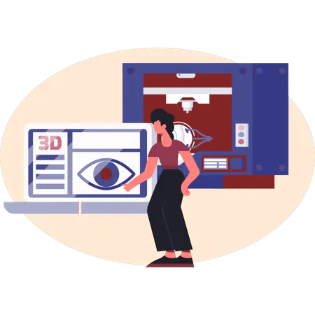 3D視点を指している女性  イラスト