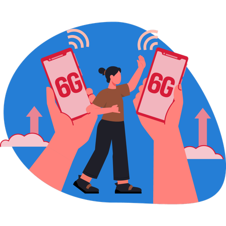 Woman  pointing 6G internet  Illustration