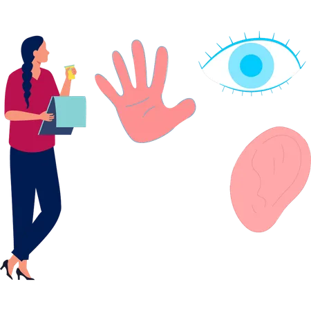 Woman pointing about human body part  Illustration