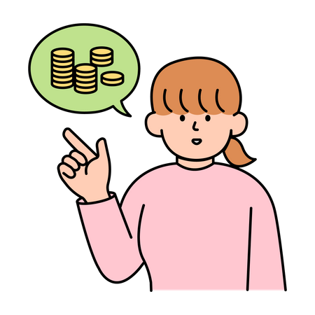 Woman Pointing and Discussing Savings  Illustration