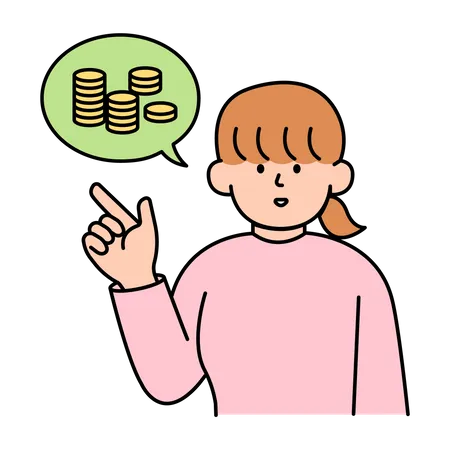 Woman Pointing and Discussing Savings  Illustration
