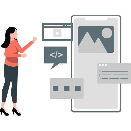 Woman pointing application development  Illustration