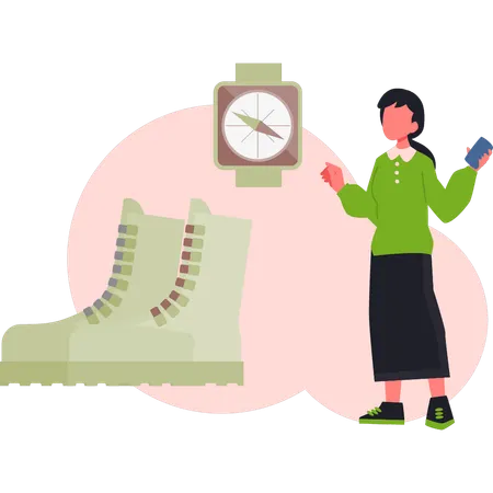 Woman  pointing army shoes  Illustration