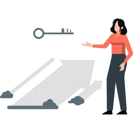 Woman pointing arrow graph  Illustration