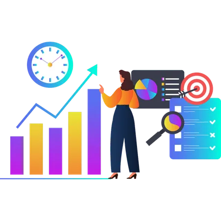 Woman pointing at  business bar graph  Illustration