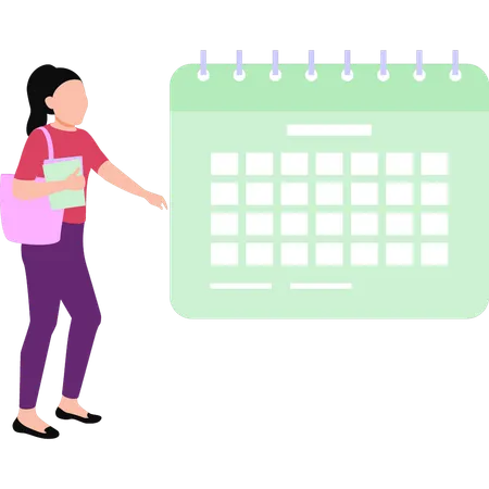 Woman pointing at calendar  Illustration