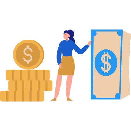 Woman Pointing At Cash  Illustration