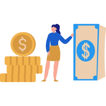 Woman Pointing At Cash  Illustration