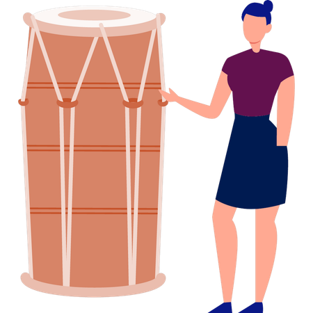Woman pointing at Dholki Illustration