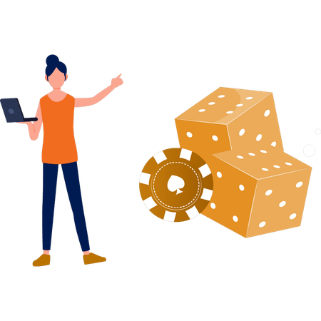 Woman pointing at dice  イラスト