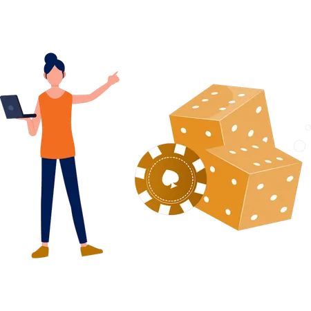 The Girl Is Pointing At The Dice Illustration